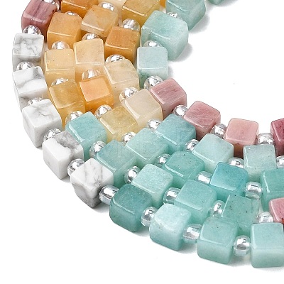 Natural Dyed White Jade & Quartz Crystal & Howlite & Yellow Aventurine & Rhodonite Beads Strands G-H333-03D-1