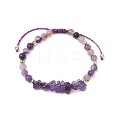 Adjustable Chip & Round Mixed Gemstone Braided Bead Bracelets for Women BJEW-JB10767-1