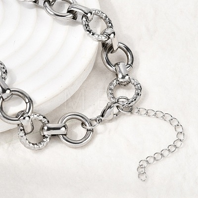 13MM 304 Stainless Steel Textured Round Ring Link Chain Necklaces NJEW-P349-01B-P-1