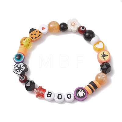 3Pcs 3 Styles Halloween Theme Resin & Polymer Clay & Glass Beaded Stretch Bracelets BJEW-JB10876-1