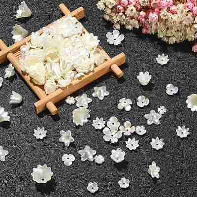 300Pcs ABS Plastic Imitation Pearl Flower Bead Caps KY-CJ0001-59-1