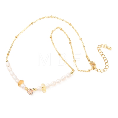 Natural Lemon Quartz(Heated) Chip and Rice Natural Pearl Beaded Necklaces GG-CBA3297-15G-B-1