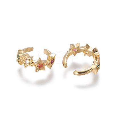 Brass Cubic Zirconia Cuff Earrings EJEW-O092-05G-1