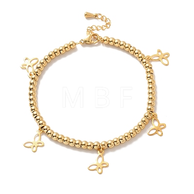 Vacuum Plating 304 Stainless Steel Butterfly Charm Bracelet with 201 Stainless Steel Round Beads for Women BJEW-B057-25G-1