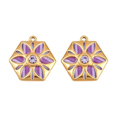 304 Stainless Steel Enamel & Rhinestone Pendants STAS-G398-26G-03-1