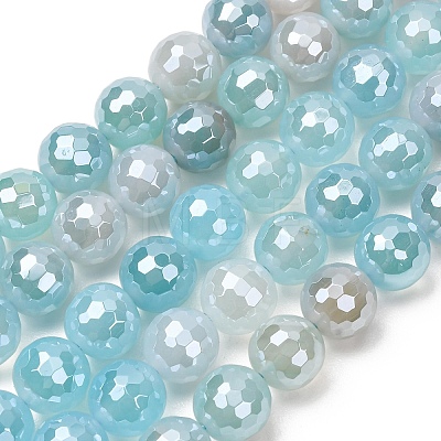 Electroplated Natural Agate Beads Strands G-B191-A07-10mm-14-1