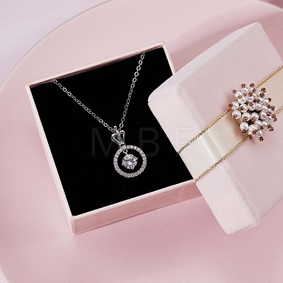 Clear Cubic Zirconia Flat Round with Crown Pendant Necklace JN1027A-1