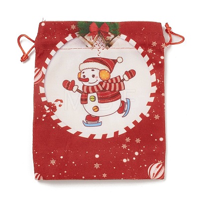 Christmas Theme Rectangle Cloth Bags with Jute Cord ABAG-P008-01B-1