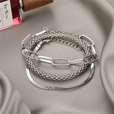 3Pcs Alloy Snake Chain Bracelets & Oval Link Chain Bracelets & Bangles Set WGF0598-02-1