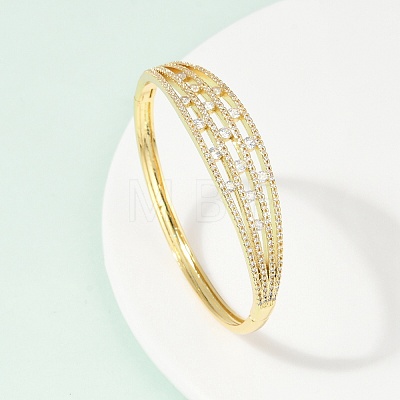 Brass Micro Pave Clear Cubic Zirconia Hinged Bangles for Women BJEW-H202-01G-1