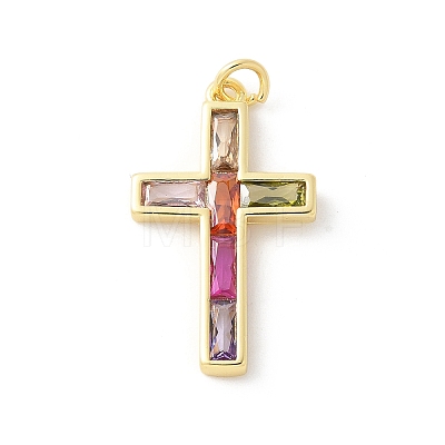 Brass Micro Pave Cubic Zirconia Pendants KK-P294-05G-1