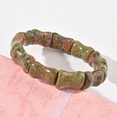 Bamboo Natural Unakite Beads Stretch Bracelets for Women Men BJEW-K304-01F-1