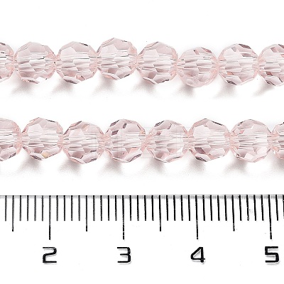 Misty Rose Color Faceted(32 Facets) Round Glass Beads Strands X-EGLA-J042-6mm-19-1