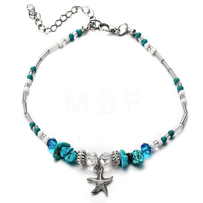 Synthetic Turquoise Chips Beads Anklets WGE754A-01-1