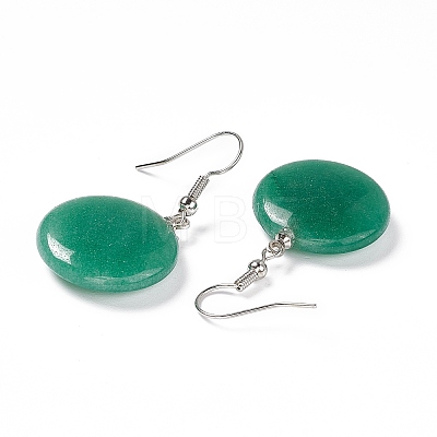 Natural Green Aventurine Flat Round Dangle Earrings EJEW-D188-03P-03-1