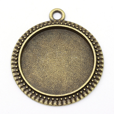 Tibetan Style Alloy Flat Round Pendant Cabochon Settings X-TIBEP-M022-34AB-1