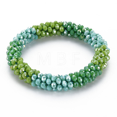 Crochet Glass Beads Braided Stretch Bracelet BJEW-T016-08I-1