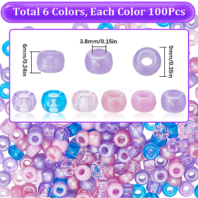 SUNNYCLUE 600Pcs 6 Colors Opaque & Transparent Plastic Beads KY-SC0001-92-1