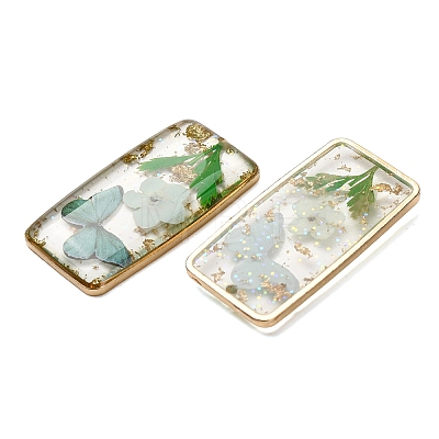 Brass & Transparent Epoxy Resin & Dried Flower Pendants RESI-G133-01G-02-1