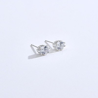 Rhodium Plated 925 Sterling Silver Cubic Zirconia Stud Earrings for Women EJEW-BB72113-1