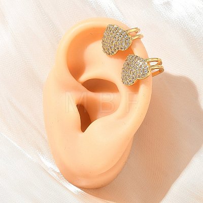 Valentine's Day C-Shaped with Heart Brass Micro Pave Clear Cubic Zirconia Cuff Earrings EJEW-L316-01G-08-1