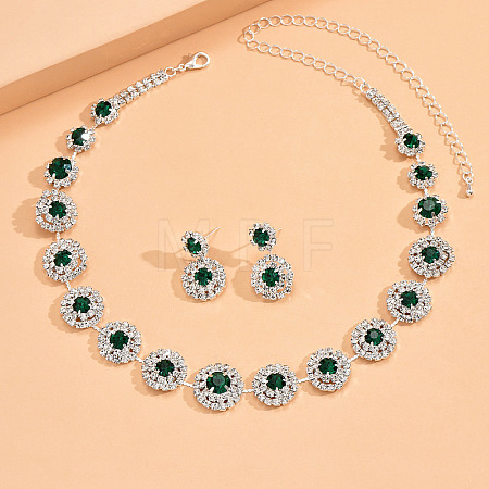 Flat Round Rhinestone Pendant Necklaces & Stud Dangle Earrings Sets WG2D6BD-03-1