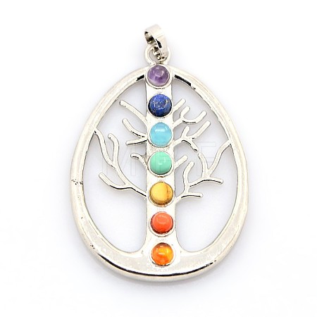 Vintage Chakra Jewelry Brass Gemstone Pendants G-I114-08-1
