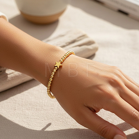 Minimalist Brass Star and Roound Beaded Stretch Bracelets for Women PJ3900-1