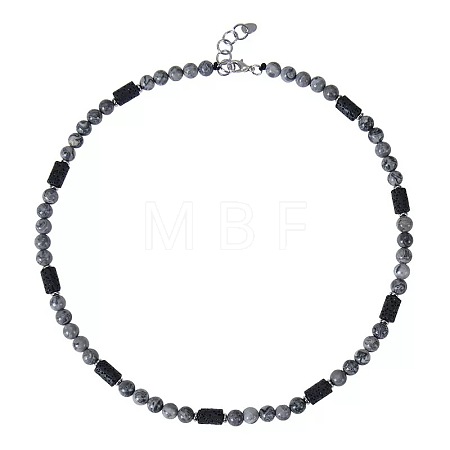 6MM Round Natural Map Stone and Column Natural Lava Rock Beaded Necklaces for Women Men LV4865-3-1