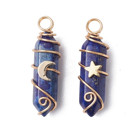 2Pcs 2 Styles Natural Lapis Lazuli Double Terminated Pointed Pendants PALLOY-JF03122-04-1