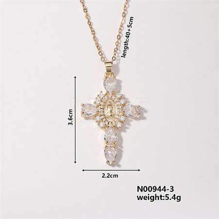 Elegant Vintage Corss with Virgin Mary Brass Micro Pave Cubic Zirconia Pendant Necklaces XD2097-3-1