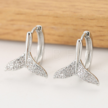 Brass Clear Cubic Zirconia Fishtail Hoop Earrings WGDD127-02-1