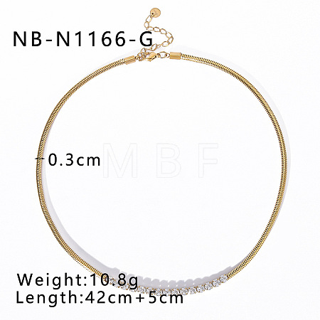 304 Stainless Steel Pave Clear Cubic Zirconia Square Snake Tennis Chain Necklaces for Women WGF0689-03-1