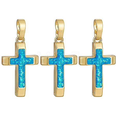 3Pcs Brass with Synthetic Opal Pendants KK-BC0015-77B-1