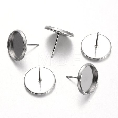 Tarnish Resistant Flat Round Stainless Steel Stud Earring Settings X-STAS-M227-12mm-1