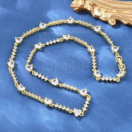 Brass Pave Clear Cubic Zirconia Heart Link Chain Necklaces KK-CBA4547-16B-G-1