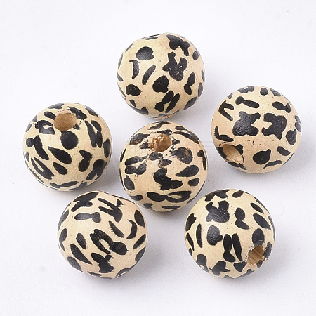 Printed Natural Wood Beads WOOD-S053-39-1