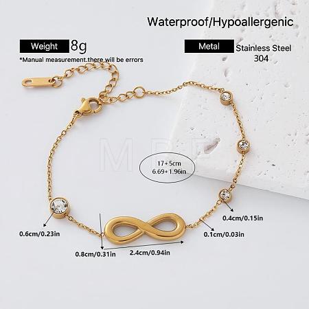 304 Stainless Steel Pave Clear Cubic Zirconia Link Bracelets for Women EP0929-2-1