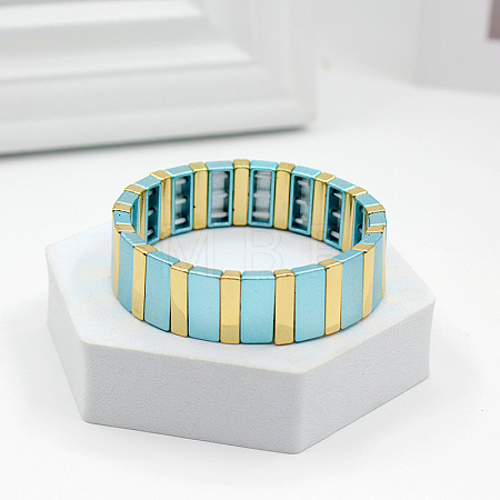 Baking Paint Alloy Rectangle Beaded Stretch Bracelets FS-WGFC15B-02-1