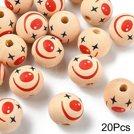 20Pcs Printed Wood European Beads WOOD-YW0001-55E-1