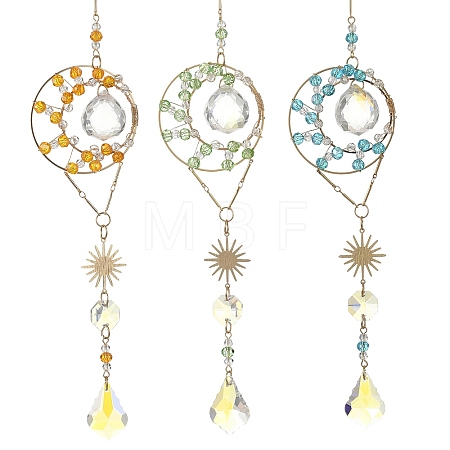 Wire Wrapped Glass Beads Suncatcher HJEW-JM05003-1