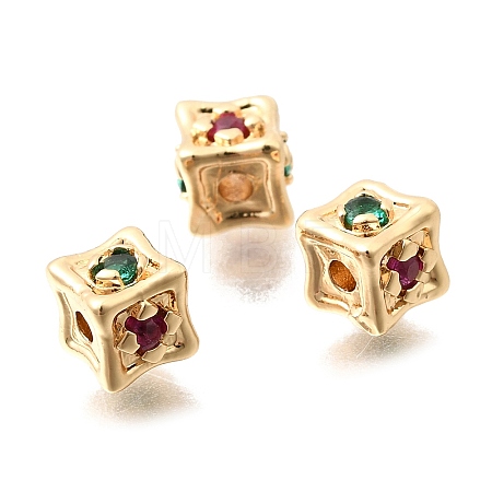 Brass Micro Pave Colorful Cubic Zirconia Beads KK-N289-25G-1