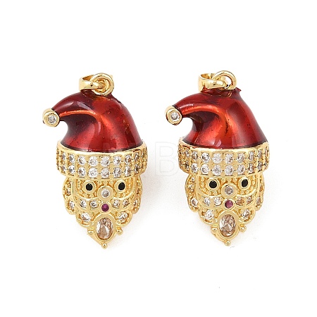 Christmas Brass Micro Pave Cubic Zirconia Enamel Pendants KK-B161-15G-05-1