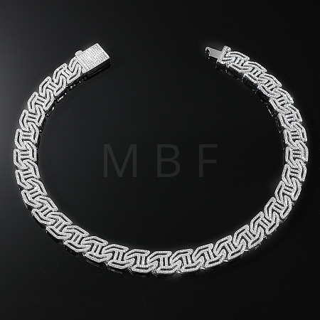 Zinc Alloy Full Crystal Rhinestone Cuban Link Chain Necklaces for Women Men FS-WG48DDB-04-1