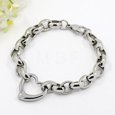 Tarnish Resistant Fashionable 304 Stainless Steel Heart Link Bracelets X-BJEW-G423-10-1