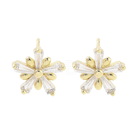 Brass Micro Pave Clear Cubic Zirconia Stud Earrings for Women EJEW-S217-E04-1