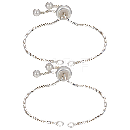 2Pcs 925 Sterling Silver Chain Link Bracelet Making MAK-BBC0001-02-1