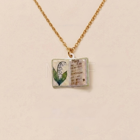 Brass Enamel Book Pendant Necklaces for Women KK-CBAF5B9-01G-05-1