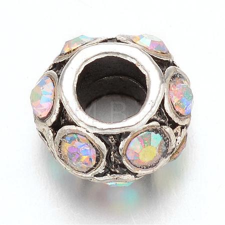 Rondelle Tibetan Style Alloy Rhinestone European Large Hole Beads MPDL-F017-12I-1