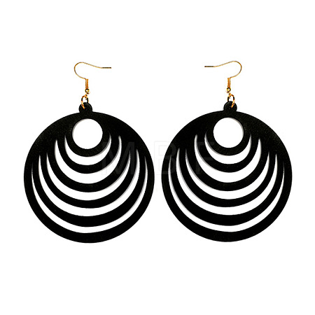 Hollow Out Flat Round Wood Dangle Earrings FS-WGEA979-02-1